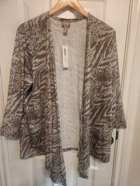 Chico's Cardigan Size 3 Open Front Cypress Fern 3/4 Sleeve